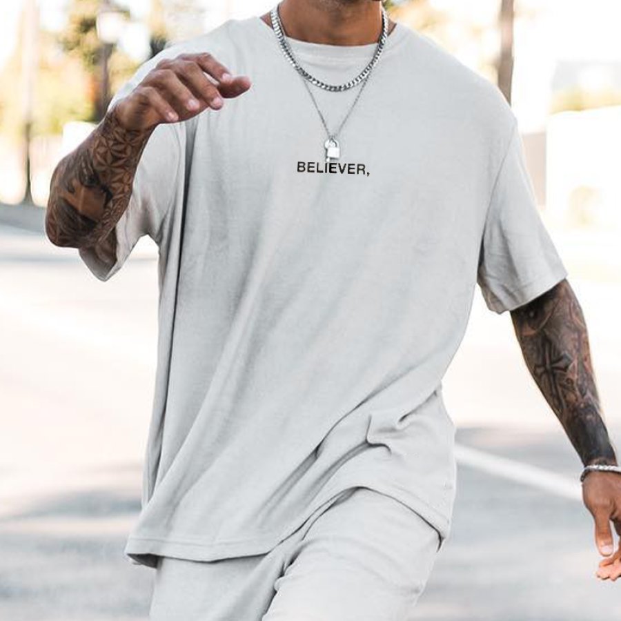 

Simple "BELIEVER " Printed Men's Crew Tee