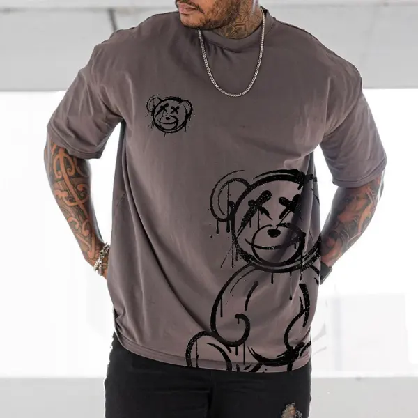 Bear Graffiti Print Casual T-shirt - Menilyshop.com 