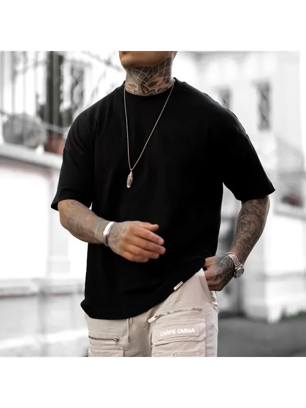 Oversized Cotton T-Shirt Solid Color Street Casual T-Shirt - Ootdmw.com 