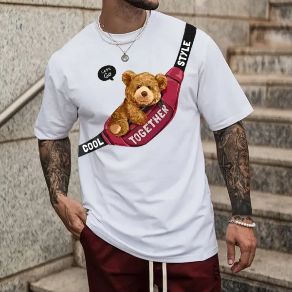 Men's Pocket Bear Design Printed T-shirt - Chrisitina.com 