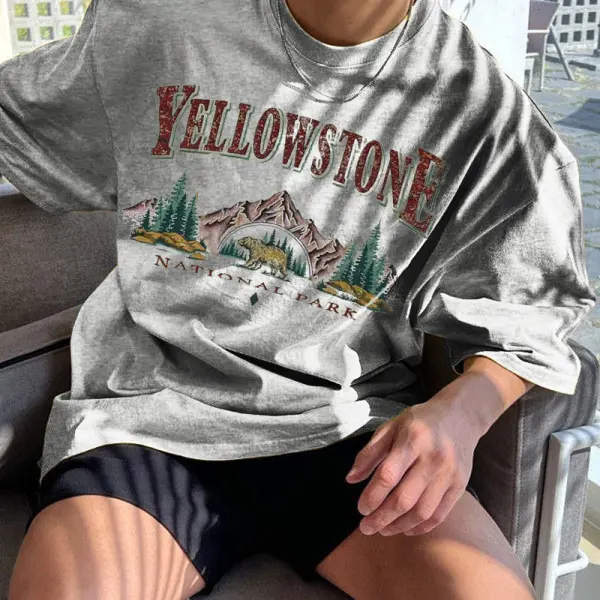 Men's Vintage Yellowstone Print Oversized T-Shirt - Suystarshop.com 