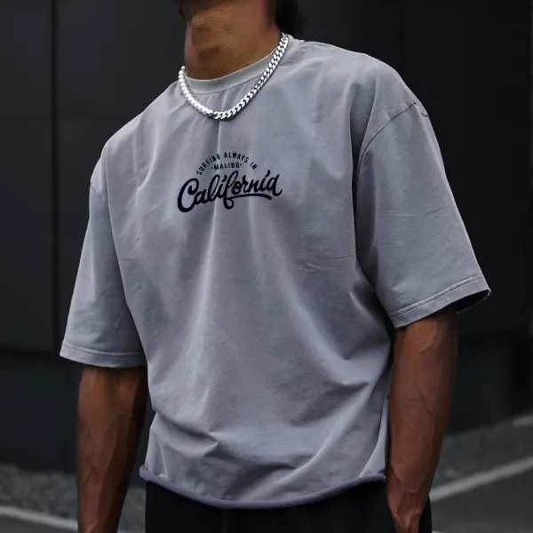 Мужская футболка оверсайз с винтажным принтом Калифорния - Paleonice.com 