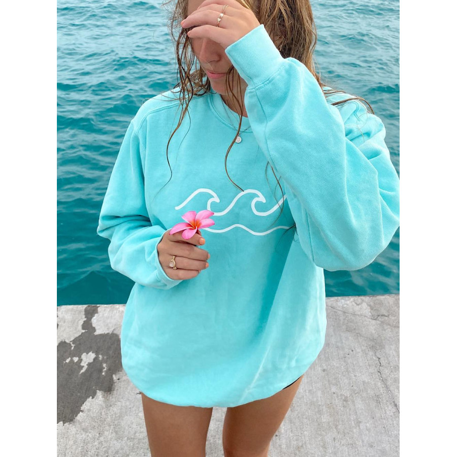 

Blue Shores And Waves Printed Casual Sweatshirt