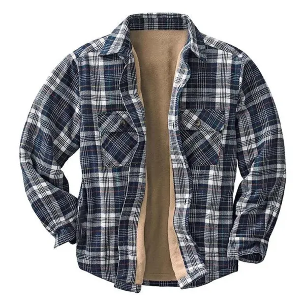 Mens Plaid Thick Plush Casual Jacket - Yiyistories.com 