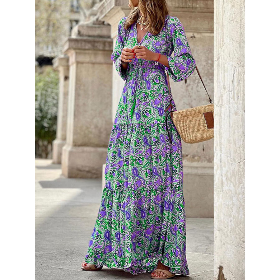 

V-Neck Casual Loose Bohemian Vacation Long Sleevee Maxi Dress