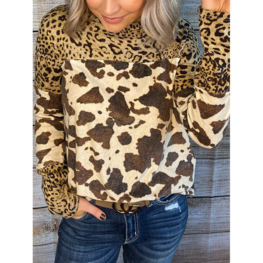 

Top A Maniche Lunghe Con Stampa Leopardata Di Mucca Della Regione Occidentale Vintage Da Donna