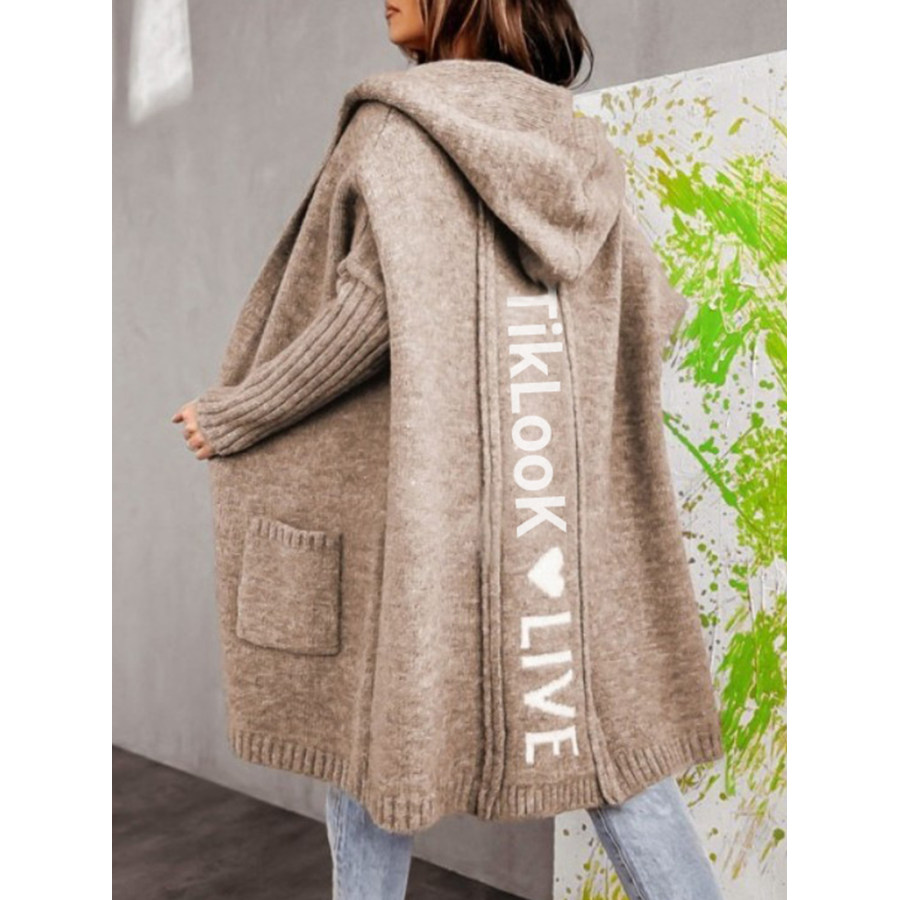 

Lose Mittellange Strickjacke Mit Kapuze Für Damen Mit Buchstabendruck