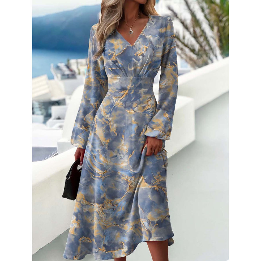 

Women's Vintage Printed Flared Long Sleeve Slim Dress