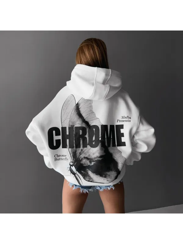 Oversize Chrome Butterfly Hoodie - Cominbuy.com 