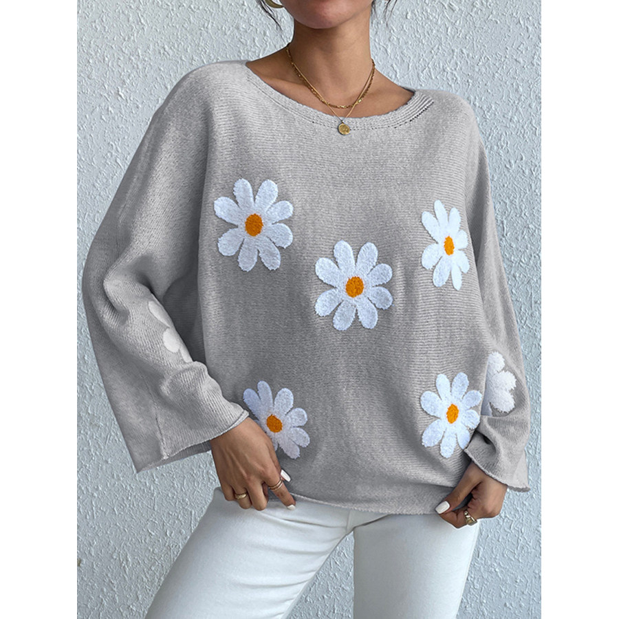 

Женский свитер с рукавами «летучая мышь» и цветочной вышивкой повседневный свитер