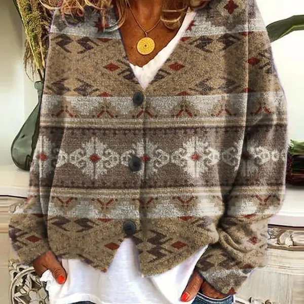 Women's Casual Art Print Plush Cardigan - Cotosen.com