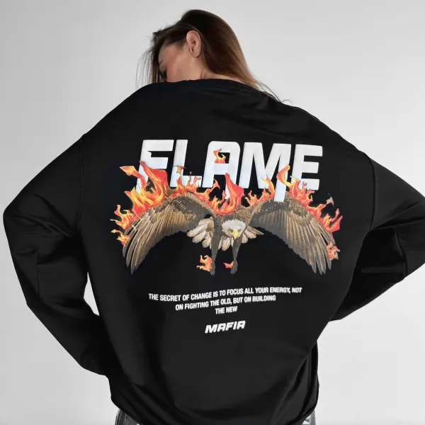 Oversize Flame Sweatshirt - Ootdyouth.com 