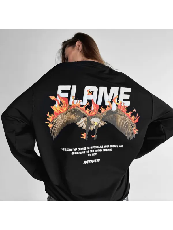Oversize Flame Sweatshirt - Ootdmw.com 