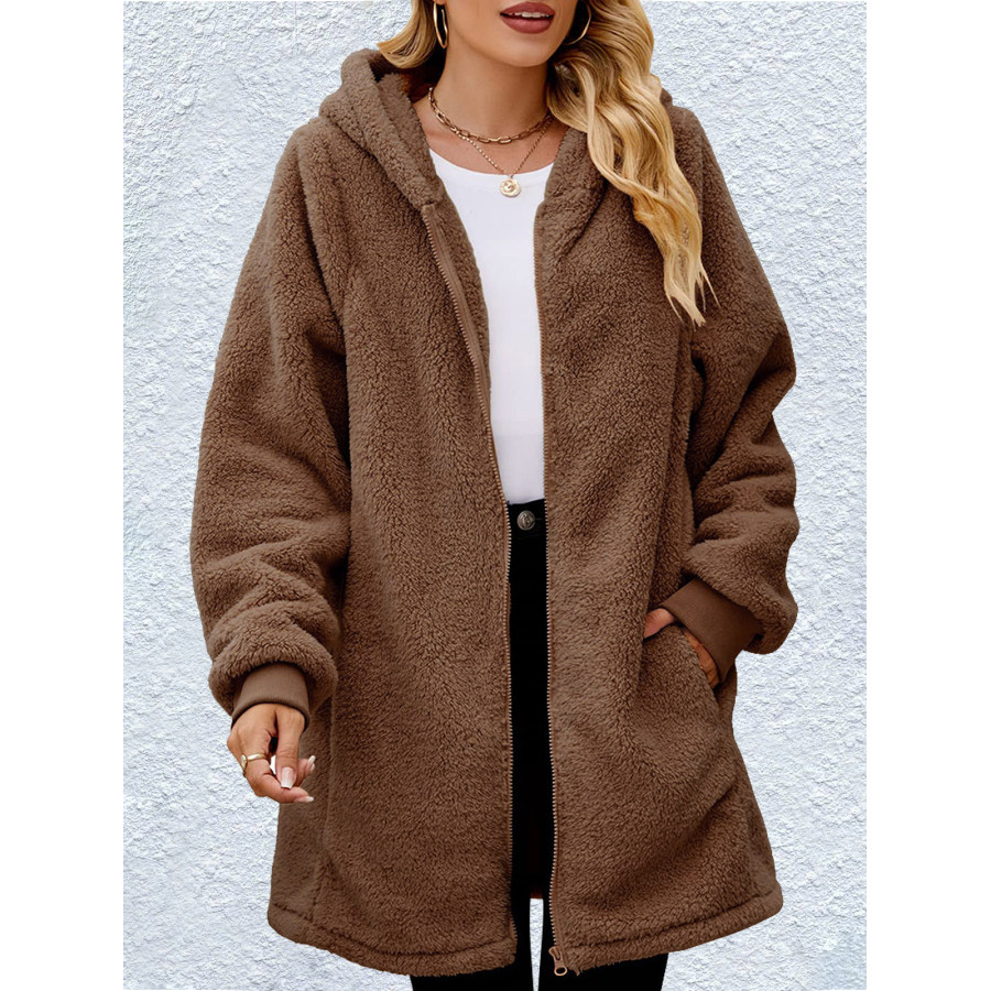 

Women's Loose Polar Fleece Long Sleeve Hooded Zipper Sweatshirt Jacket
