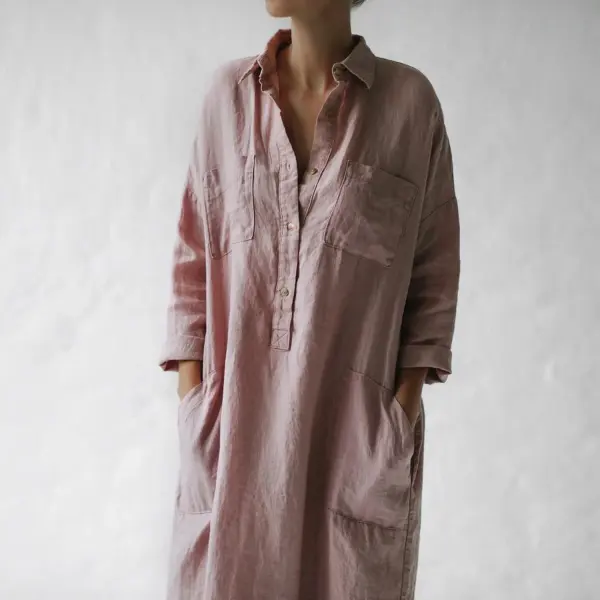 Shirt Dress In Dusty Pink - Yiyistories.com 