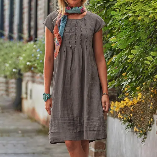 Vintage Casual Solid Linen Woman Dresses - Yiyistories.com 