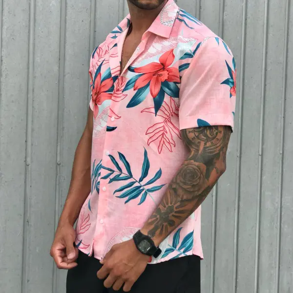 Stylish Floral Print Hawaiian Short Sleeve Shirt - Fineyoyo.com 