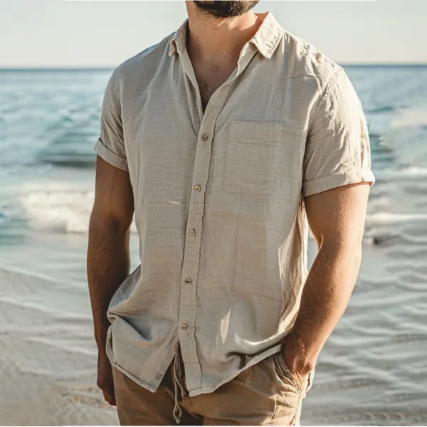 Men's Holiday Button-Down Linen Shirt - Yiyistories.com 