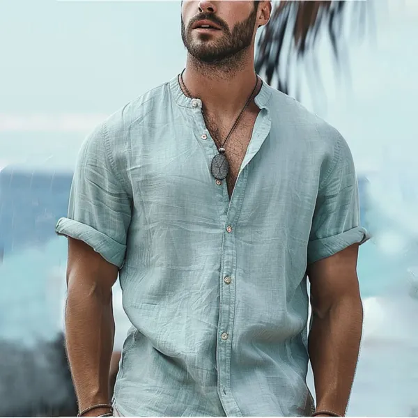 Men's Holiday Simple Casual Linen Shirt - Spiretime.com 
