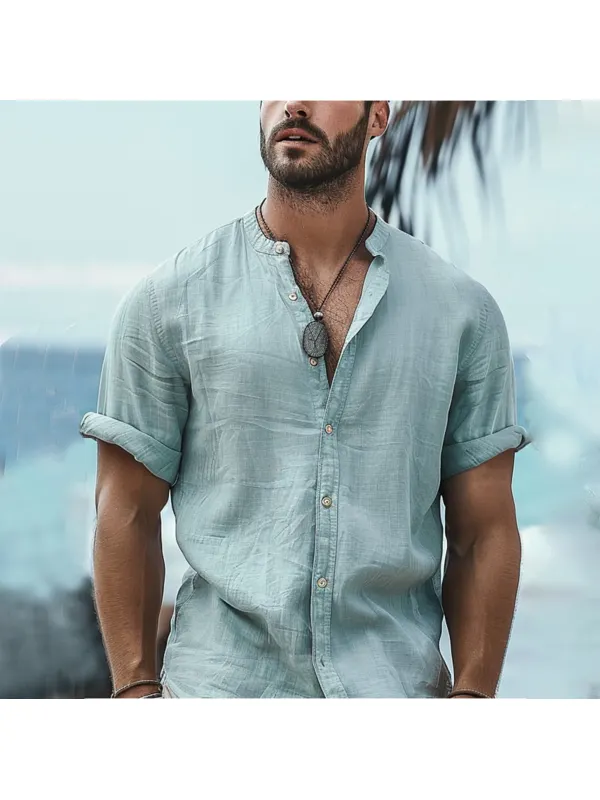Men's Holiday Simple Casual Linen Shirt - Timetomy.com 