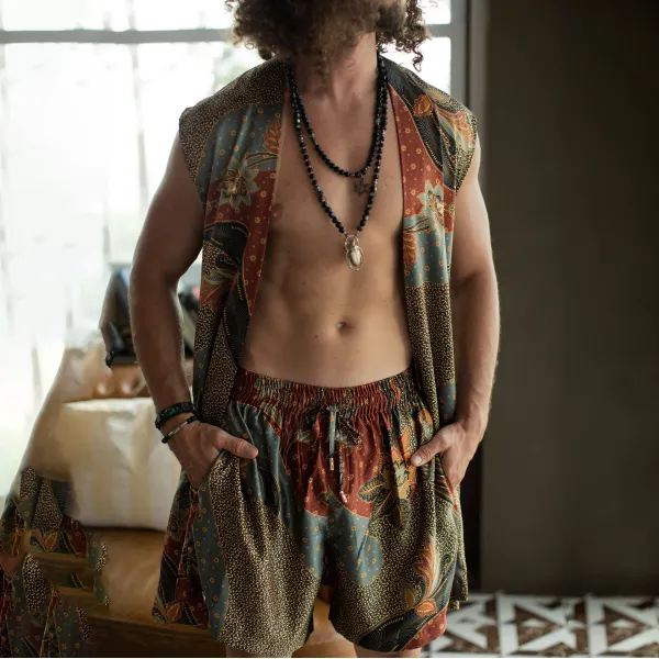 Men's Holiday Bohemian Printed Sleeveless Party Resort Suit - Ootdyouth.com 