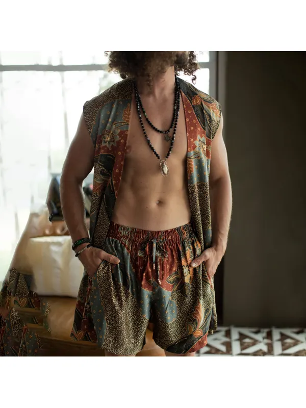 Men's Holiday Bohemian Printed Sleeveless Party Resort Suit - Anrider.com 