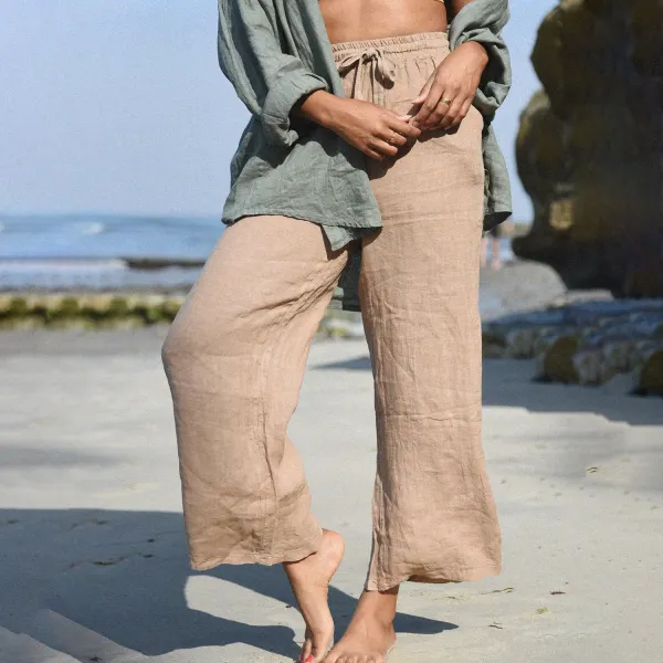 Linen Texture Breathable Casual Vacation Trousers - Yiyistories.com 