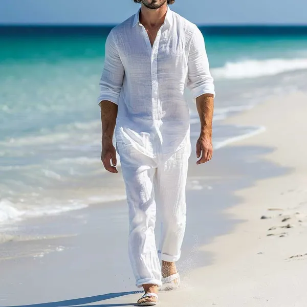 Cotton And Linen Comfortable Vacation Beach Suit - Yiyistories.com 