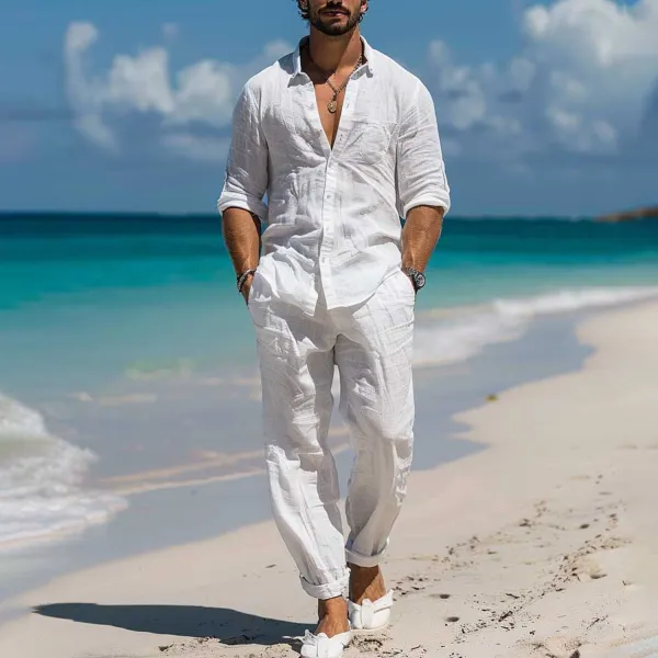Cotton And Linen Comfortable Vacation Beach Suit - Yiyistories.com 