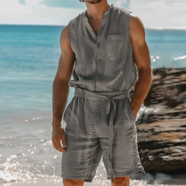 Men's Holiday Breathable Linen Jumpsuit - Yiyistories.com 