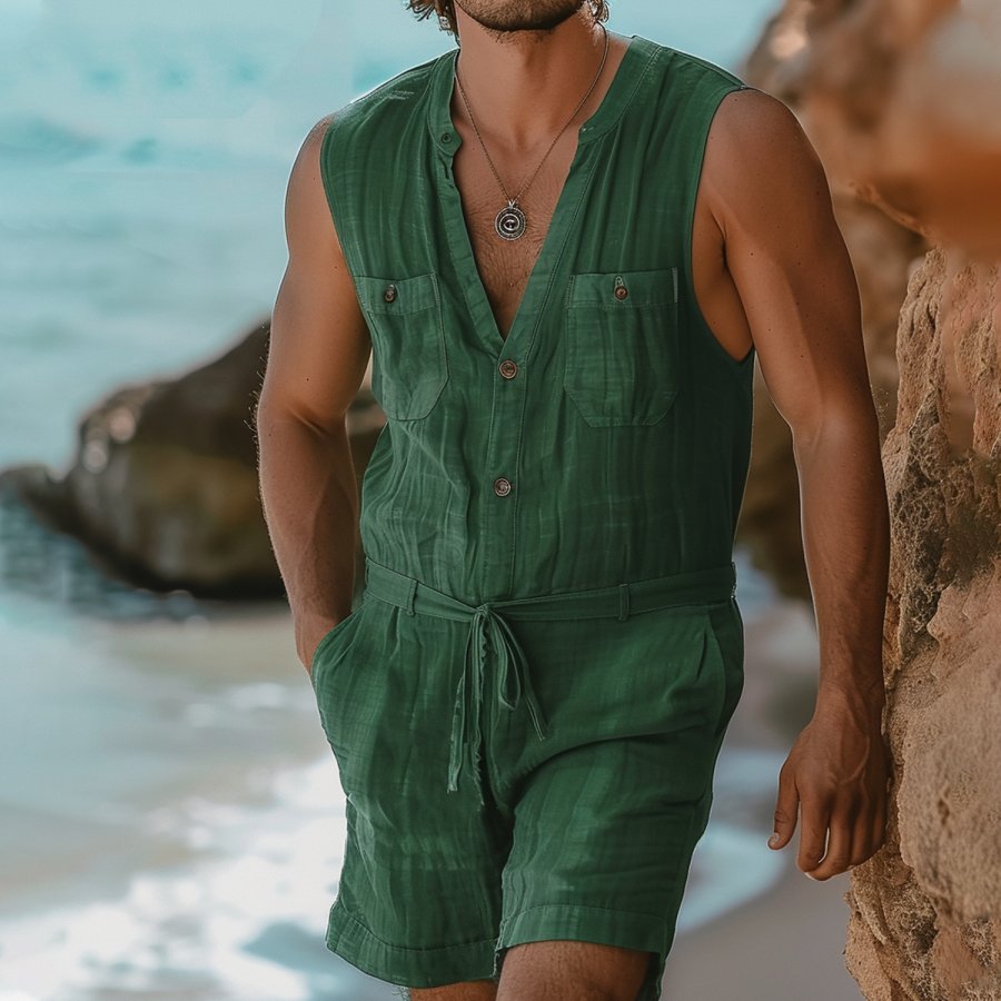 

Men's Breathable Linen Jumpsuit Shorts