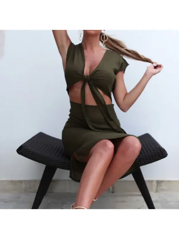 Women's V-neck Mini Dress - Viewbena.com 