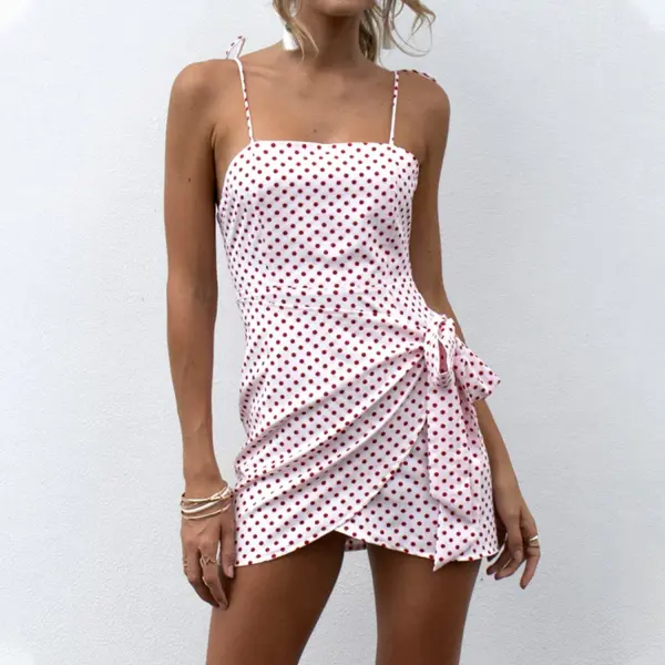Women's Polka Dot Strap Mini Dress - Salolist.com 