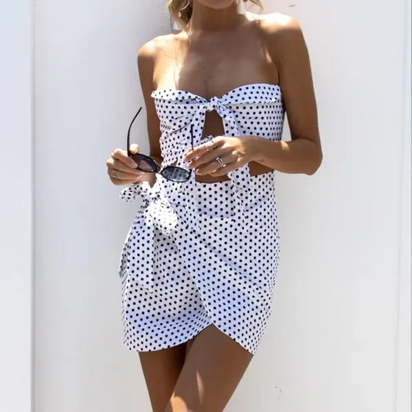 Women's Polka Dot Strapless Mini Dress - Yiyistories.com 
