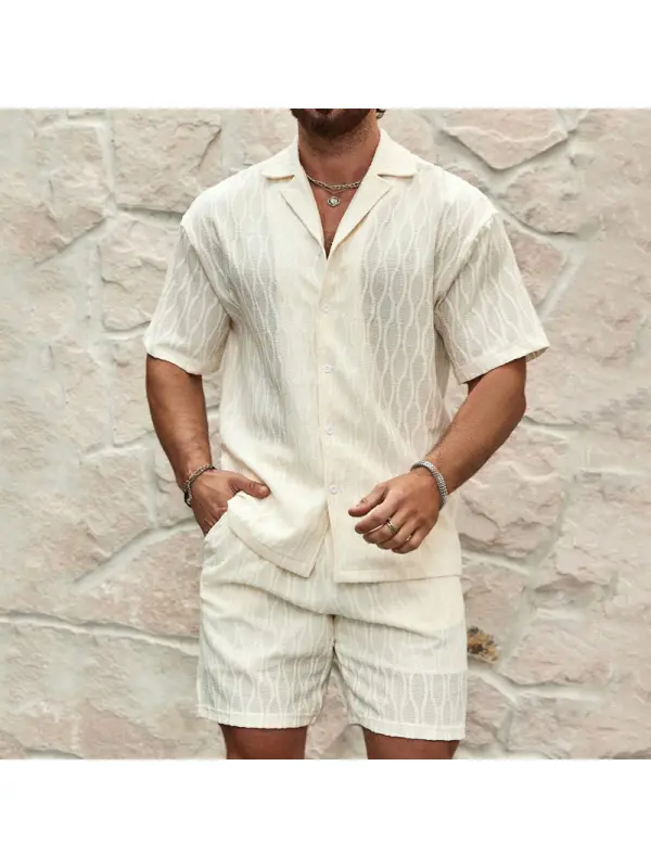 Cotton And Linen Vacation Casual Cuban Collar Short-sleeved Shorts Two-piece Set - Valiantlive.com 