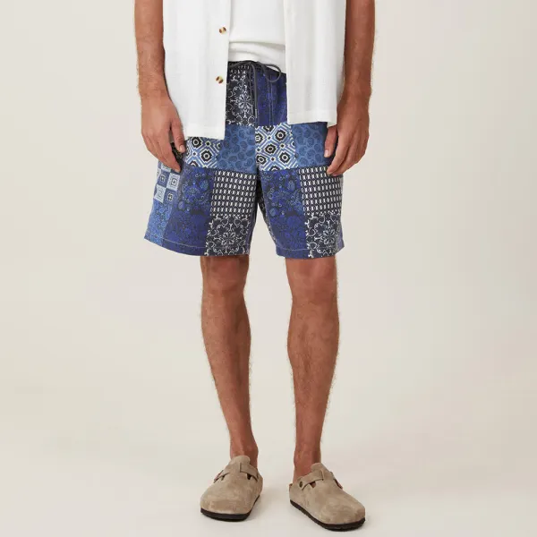 Men's Geometric Floral Print Loose Shorts - Yiyistories.com 