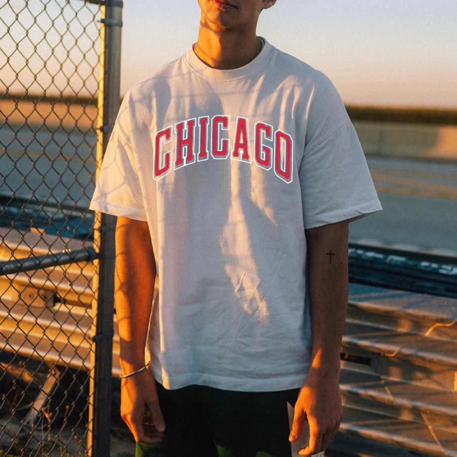

Mens Vintage CHICAGO Printed Casual Tee