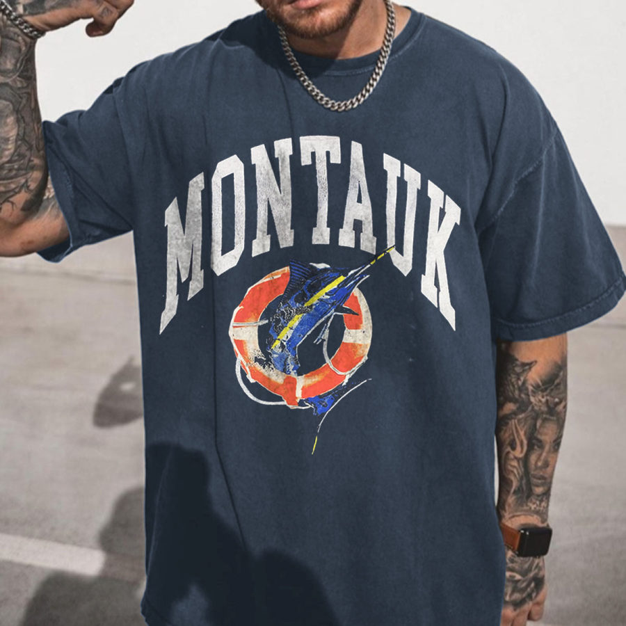 

Men's Oversized MONTAUK Vintage Print T-Shirt