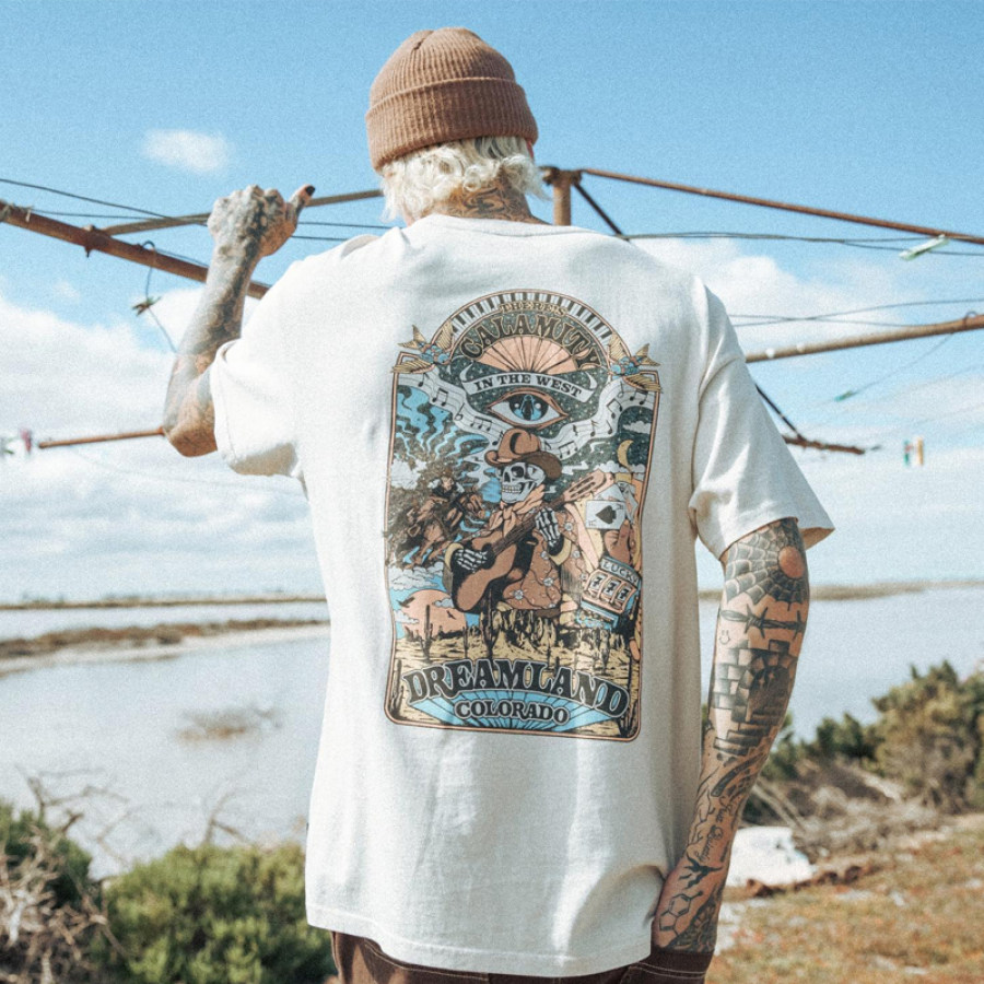 

T-shirt Décontracté Imprimé En Pur Coton Vintage Pour Hommes