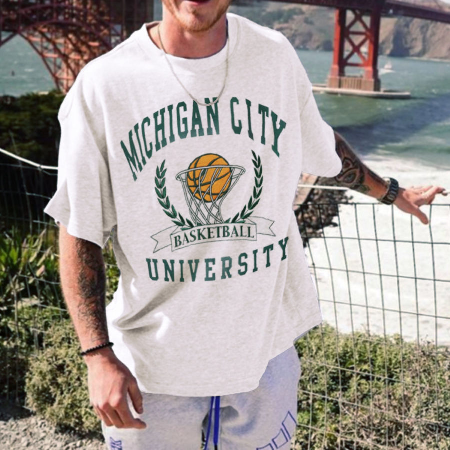 

Men's Oversized Vintage College Print T-Shirt