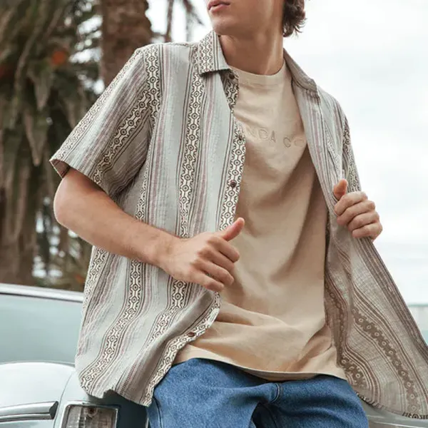 Summer Retro Stripe Short Sleeve Shirts - Fineesa.chimpone.com 