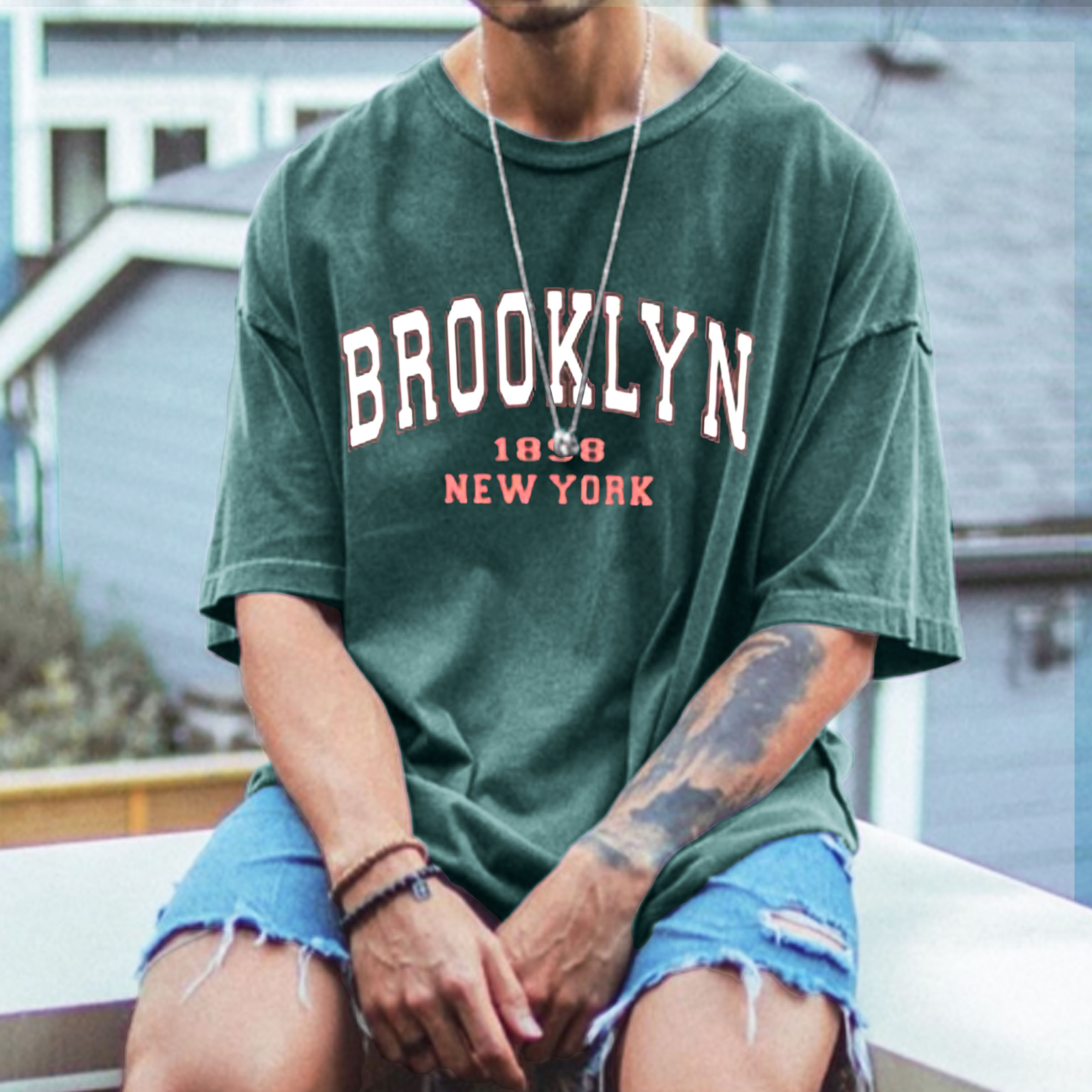 Men's Vintage Brooklyn Print Chic T-shirt