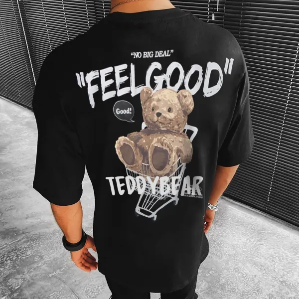 Letter Teddy Bear Print Short Sleeve T-Shirt - Paleonice.com 