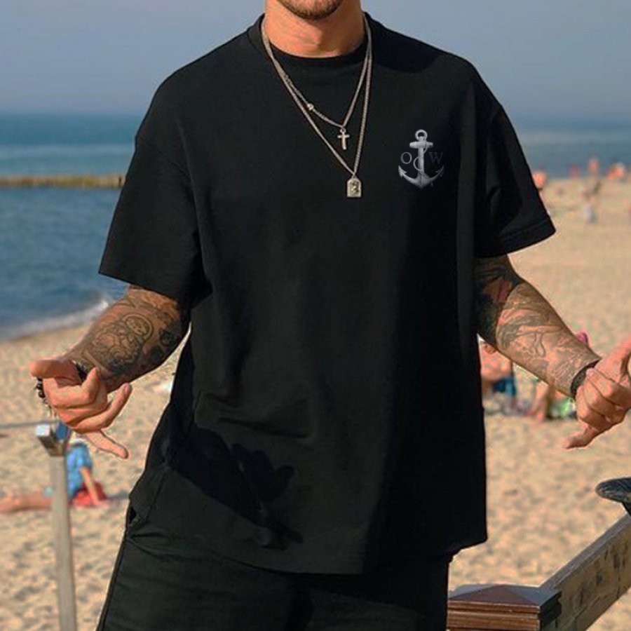 

Oversized Vintage Anchor Print Men's T-Shirt