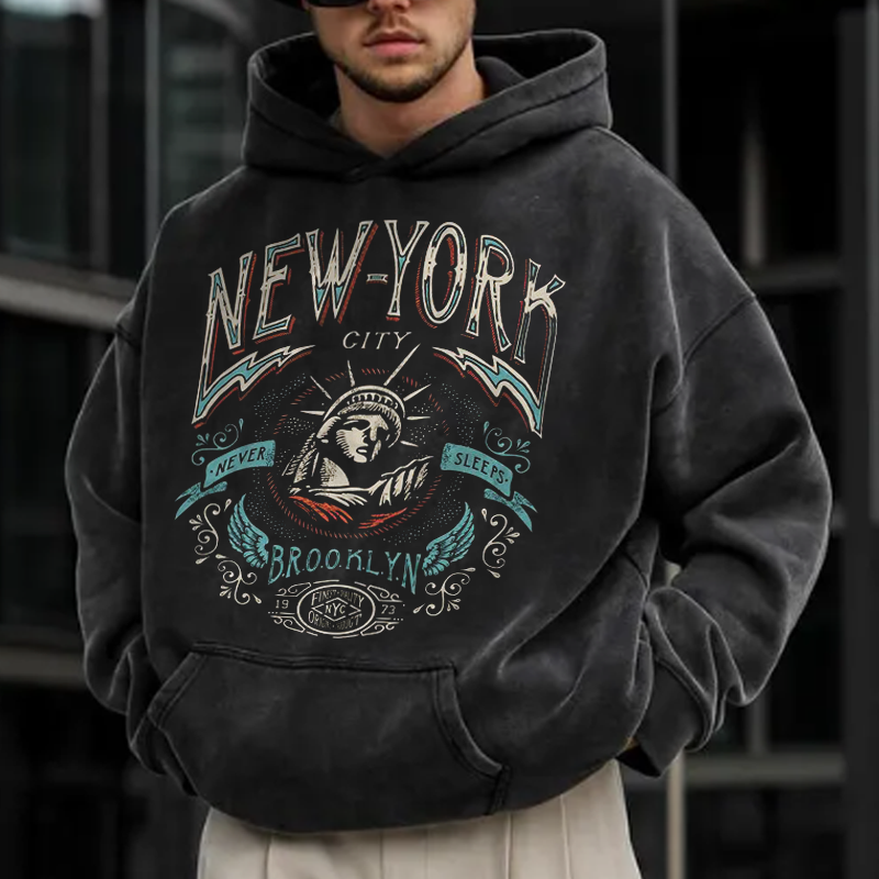 Oversized Casual Vintage 'new Chic York' Men's Sweatshirt