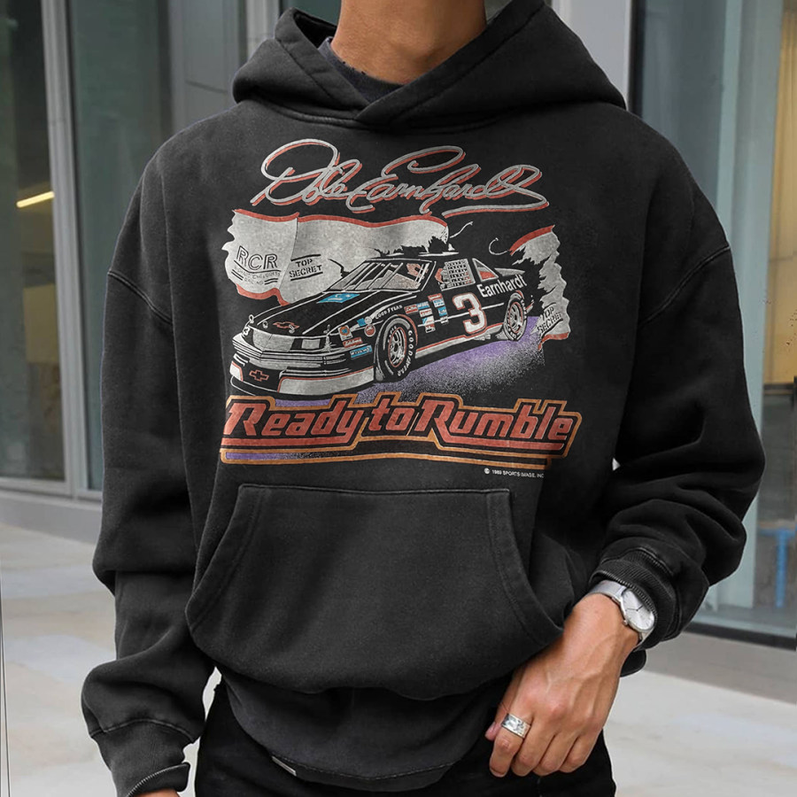 

Men's Oversized Vintage Print Casual Hooded Sweatshirt