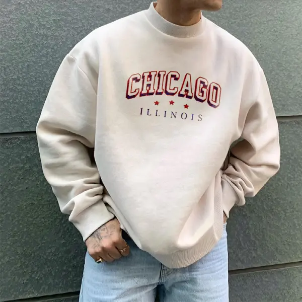 Men's Oversized Vintage 'Chicago' Print Sweatshirt - Faciway.com 