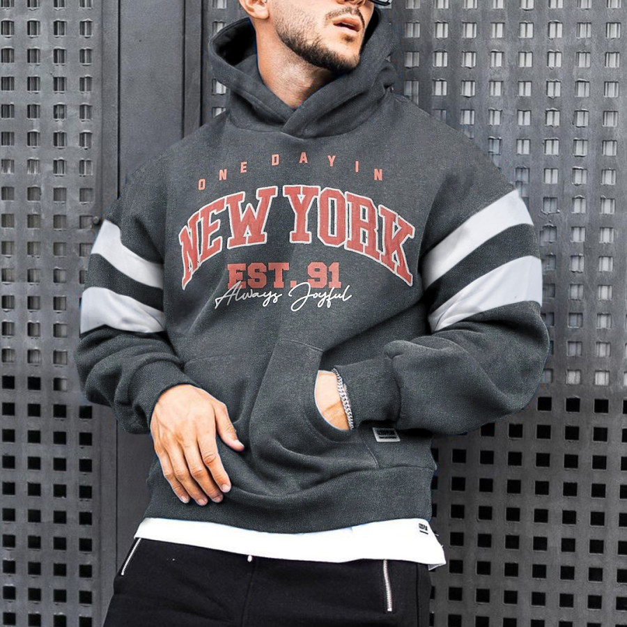 

New York Print Fashion Men's Oversized Colorblock Hoodie Sweatshirt