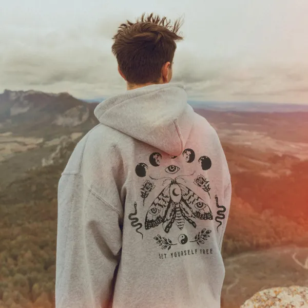 Moth Graphic Casual Hoodie - Paleonice.com 