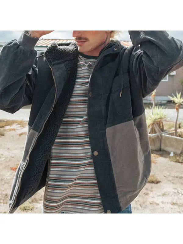 Mens Fashion Color Patchwork Fleece Jacket Coat - Ootdmw.com 